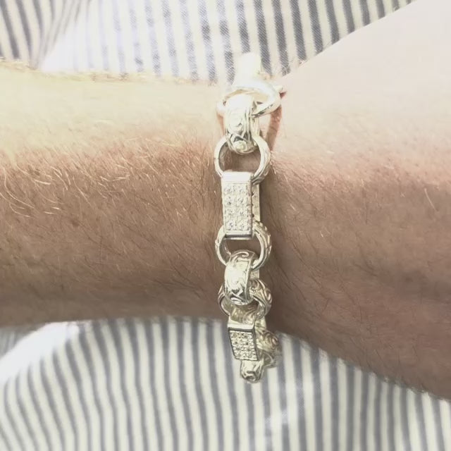 Silver Large Stone Set Gypsy Link Bracelet