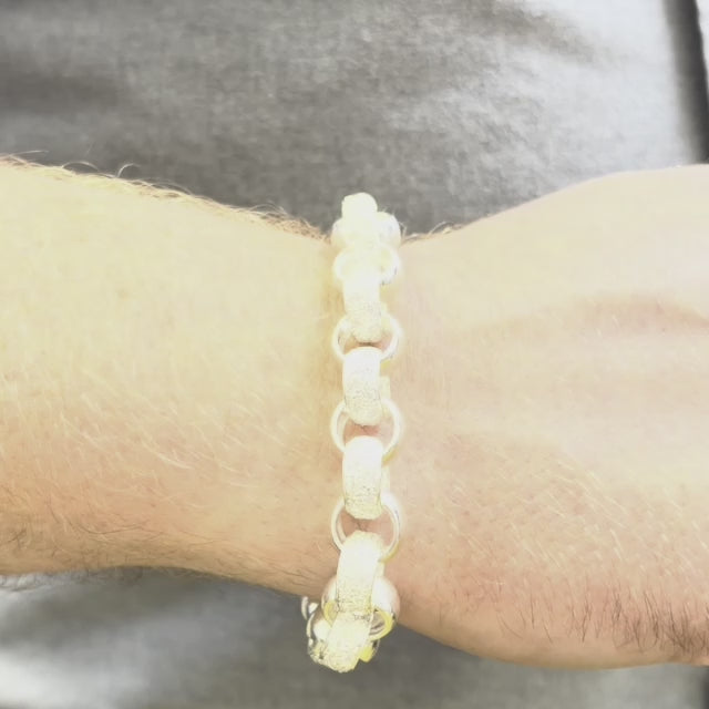 Silver Stone Set Gents Belcher Bracelet