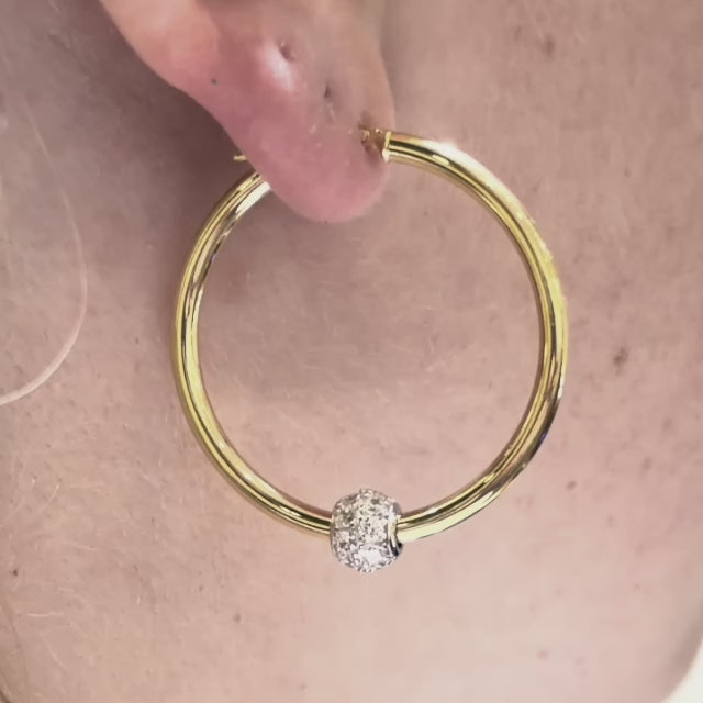 9ct Gold Hoop 34mm Hoops With Balls