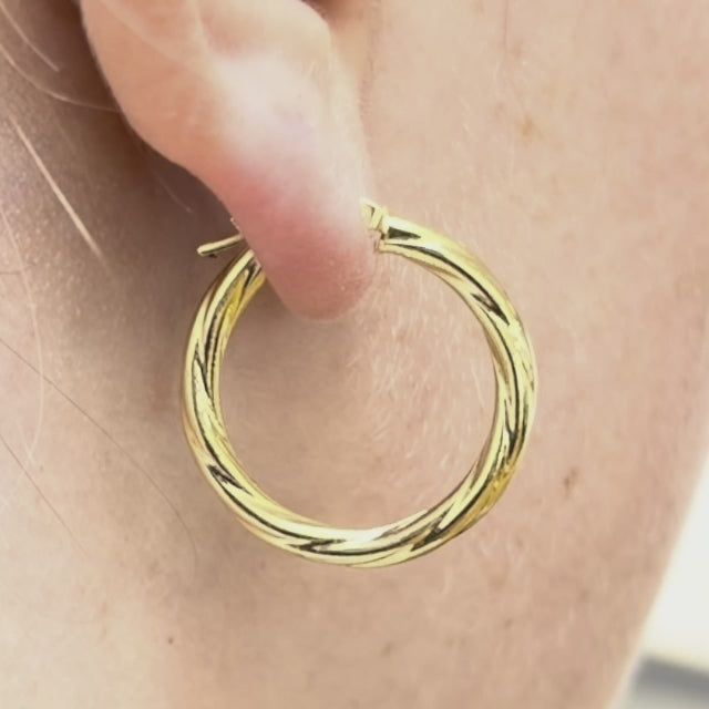 9ct Gold 25mm Twisted Hoop Earrings