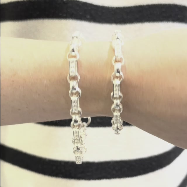 Silver Ladies And Gents Stone Set Gypsy Link Bracelet
