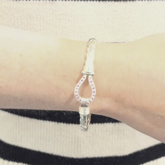 Silver Pink Stone Set 4mm Hook Bangle