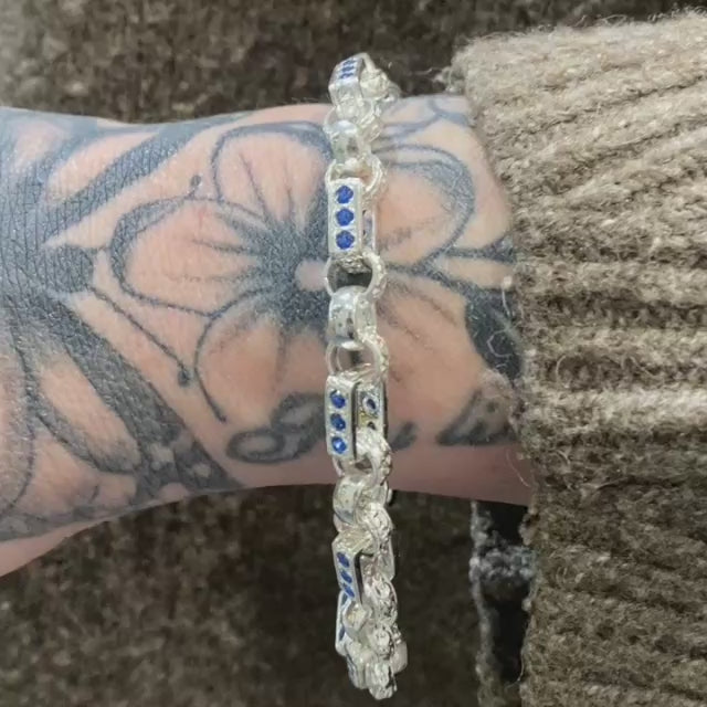 Blue Stone Silver Gypsy Link Bracelet