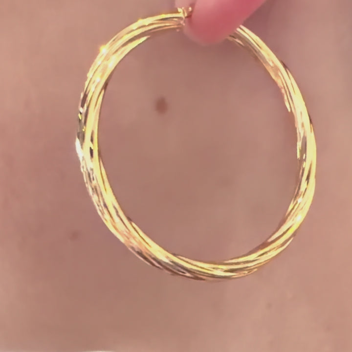9ct Gold 50mm Twisted Hoop Earrings